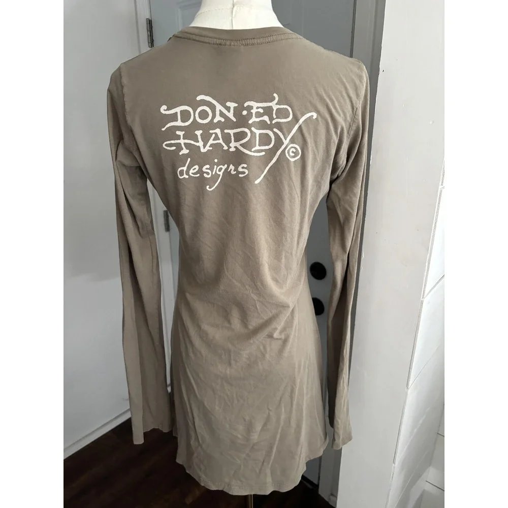 Ed Hardy Christian Audigier Dress Women Large Tattoo Graphic Bodycon 90s Y2K